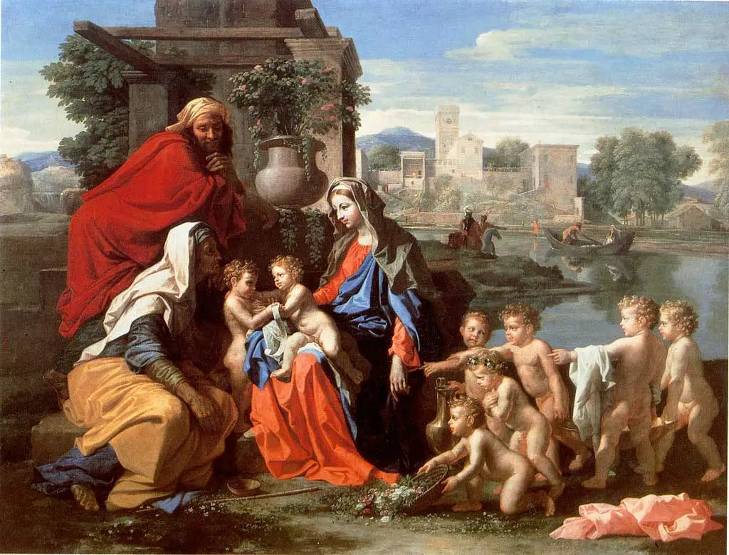 La sainte famille avec sainte Élisabeth le petit saint Jean et des putti - Nicolas Poussin - Alpha Reproduction