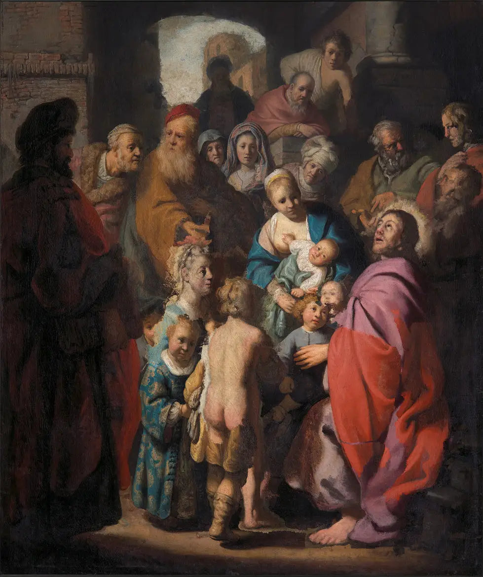 Reproduction du tableau « Laissez venir à moi les petits enfants - Rembrandt » par Alpha Reproduction en peinture à l’huile