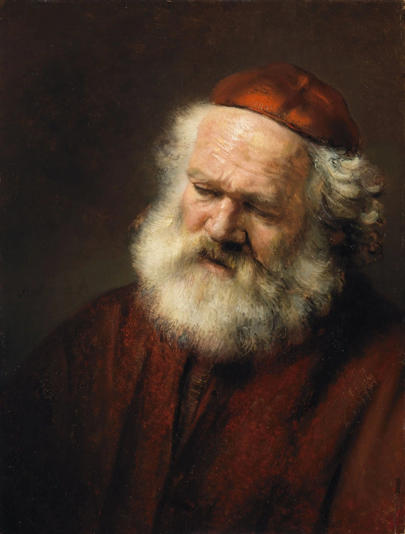 Buste d'un vieil homme barbu avec bonnet rouge - Rembrandt