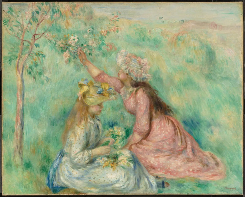 Filles cueillant des fleurs dans un pré - Pierre-Auguste Renoir