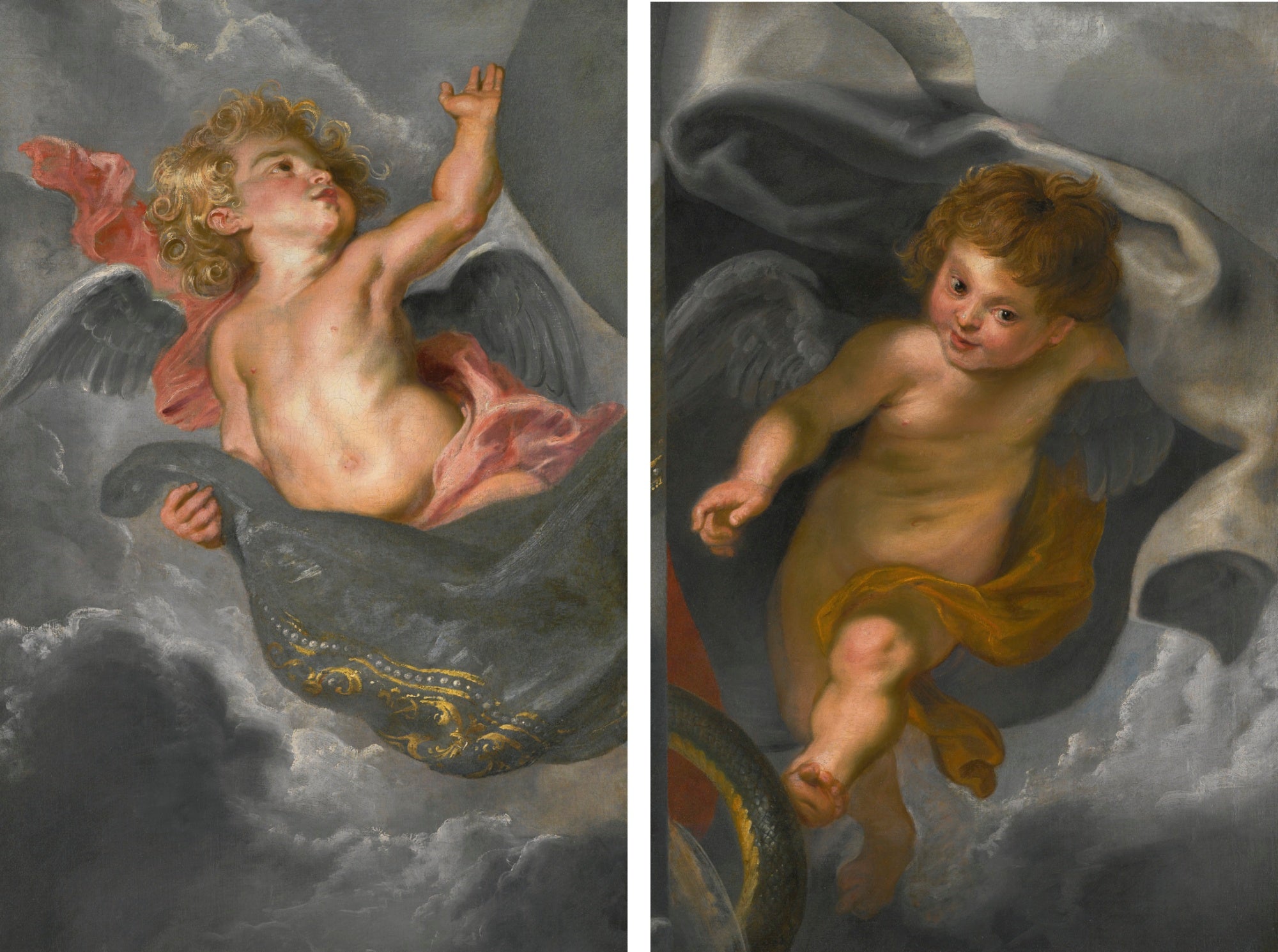 Deux chérubins tenant des draperies - Peter Paul Rubens