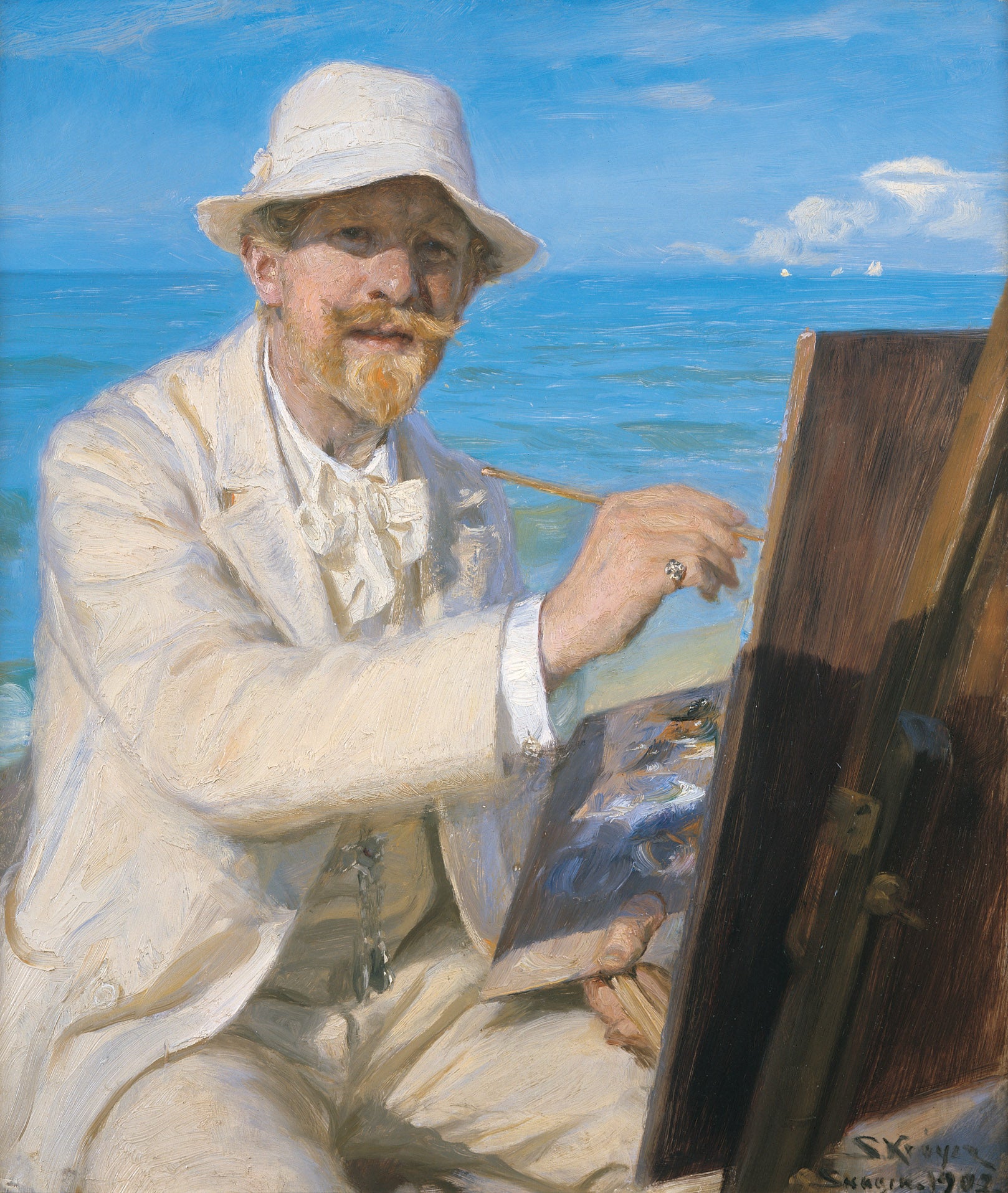 Autoportrait, assis près de son chevalet à la plage de Skagen - Peder Severin Krøyer