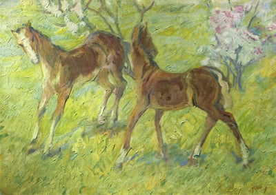 Reproduction du tableau « Poulains sauteurs - Franz Marc » par Alpha Reproduction en peinture à l’huile