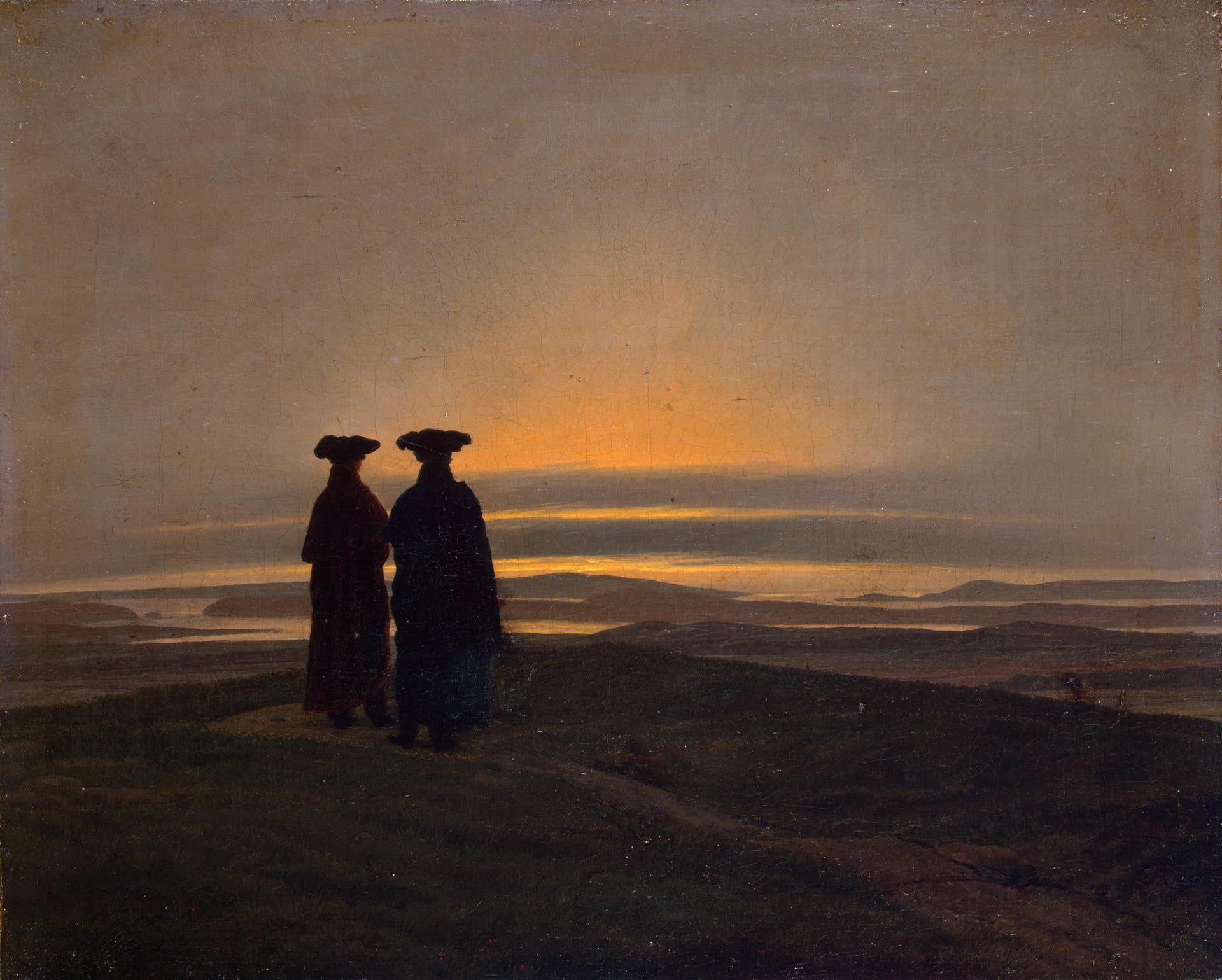 Reproduction du tableau « Coucher de soleil - Caspar David Friedrich » par Alpha Reproduction en peinture à l’huile