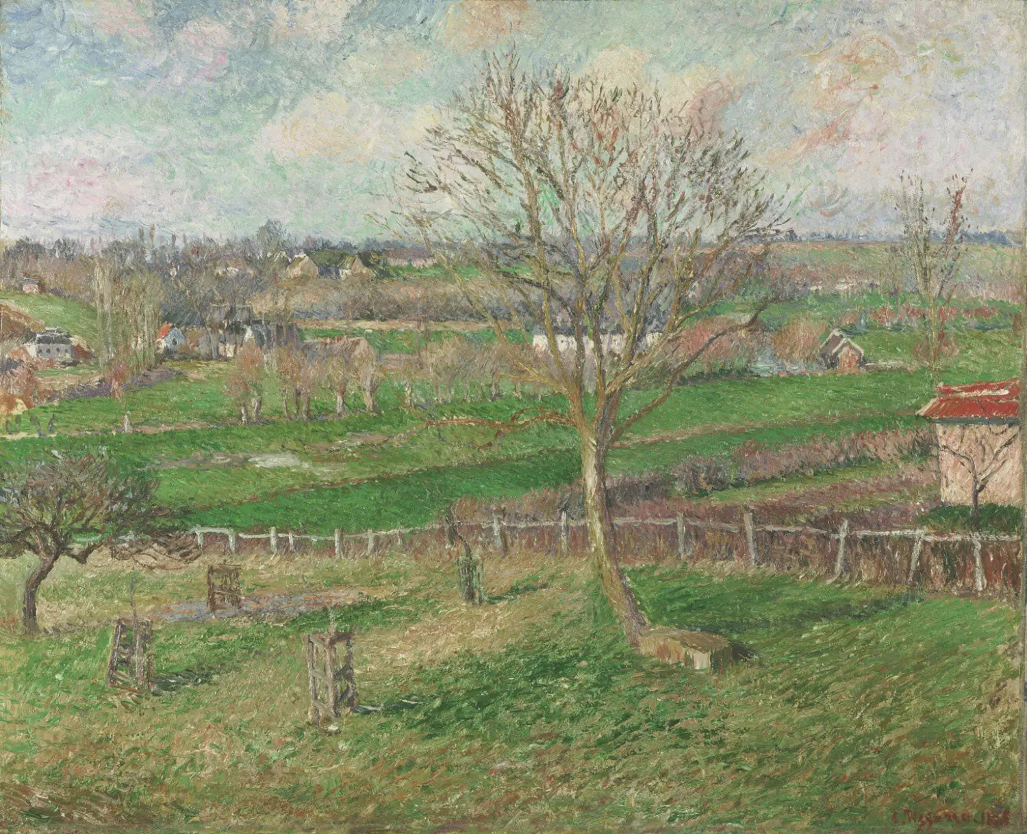 Reproduction du tableau « Le Champ et le Grand Noyer en hiver, Eragny - Camille Pissarro » par Alpha Reproduction en peinture à l’huile