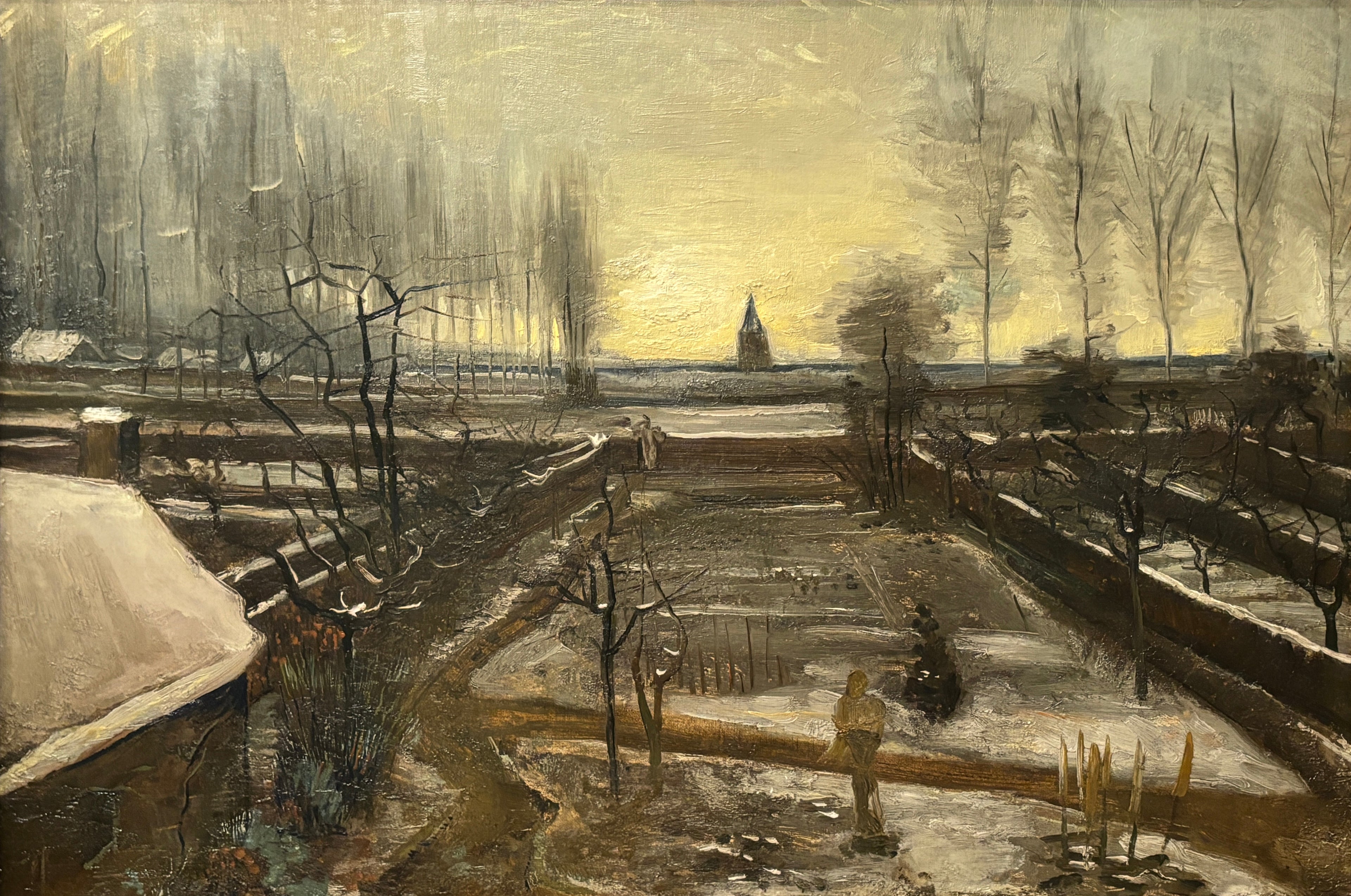 Reproduction du tableau « Le jardin du presbytère de Nuenen sous la neige - Vincent van Gogh » par Alpha Reproduction en peinture à l’huile