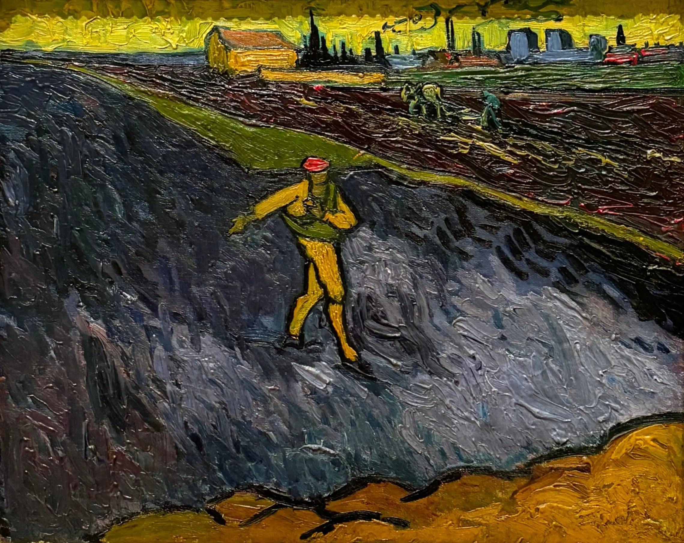 Reproduction du tableau « Le Semeur : les environs d'Arles en arrière-plan - Vincent van Gogh » par Alpha Reproduction en peinture à l’huile