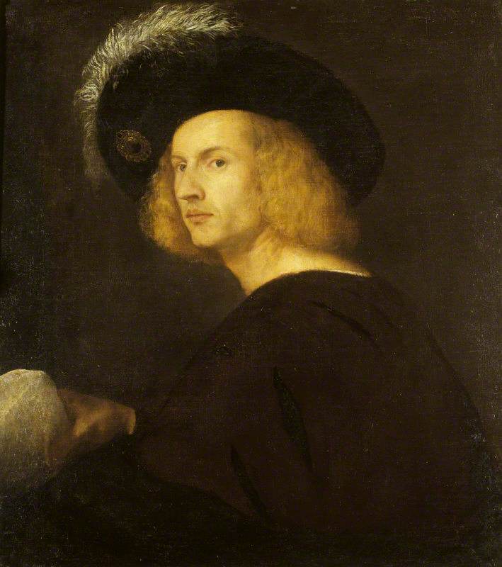 Un homme inconnu portant un chapeau à plumes noires - Titian