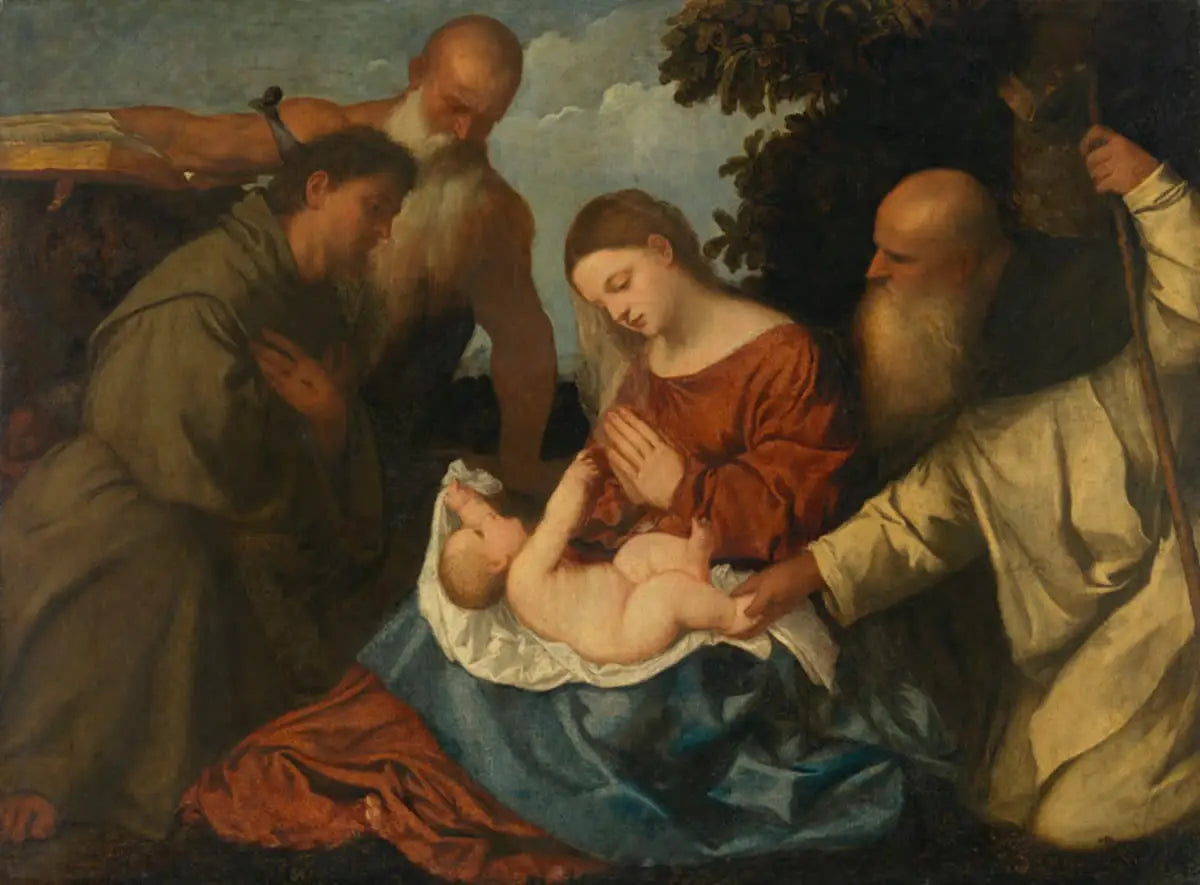 Vierge à l’Enfant avec les saints Antoine Abbé Jérôme et François - Titian - Alpha Reproduction