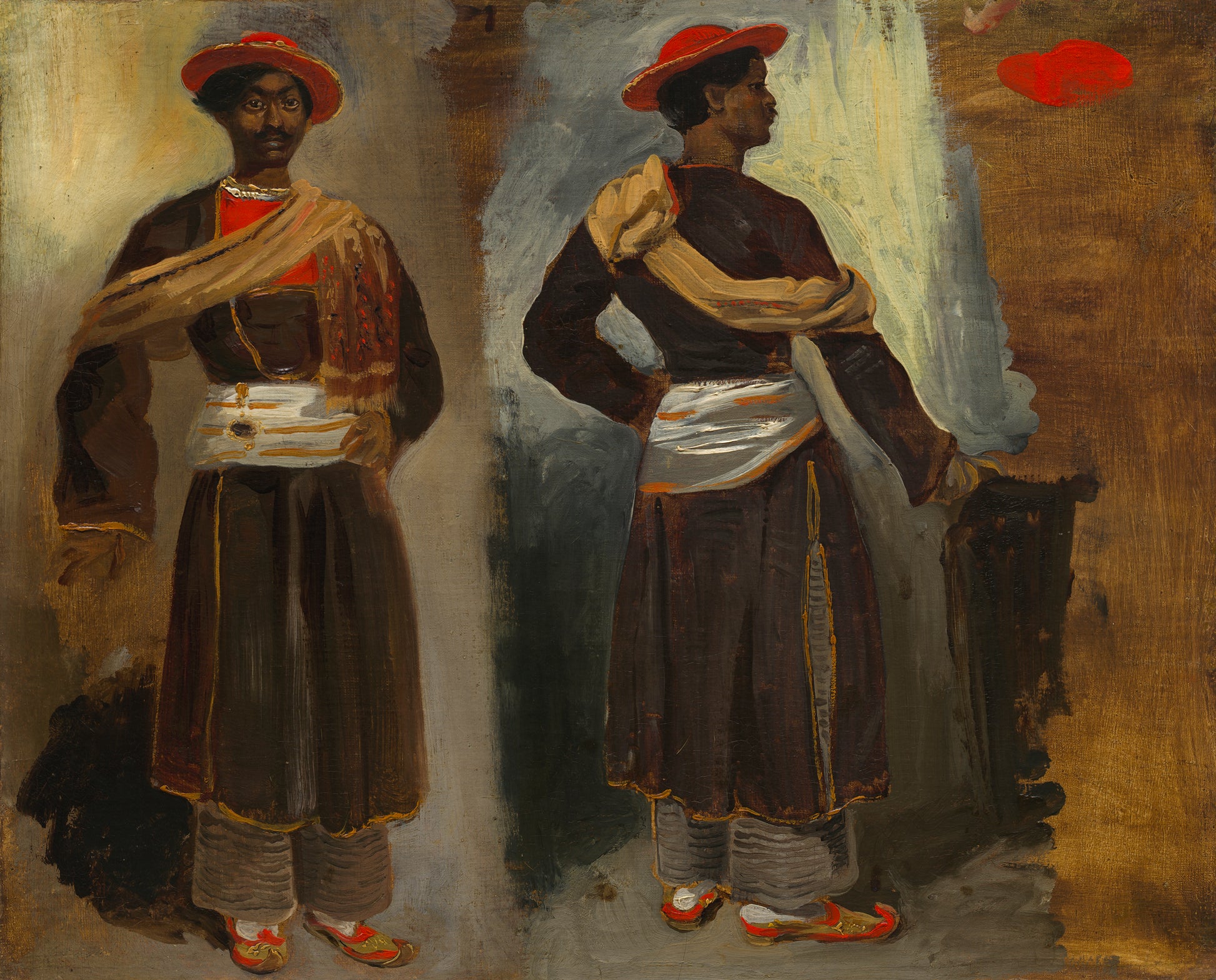 Reproduction du tableau « Deux études d'un Indien debout de Calcutta - Eugène Delacroix » par Alpha Reproduction en peinture à l’huile