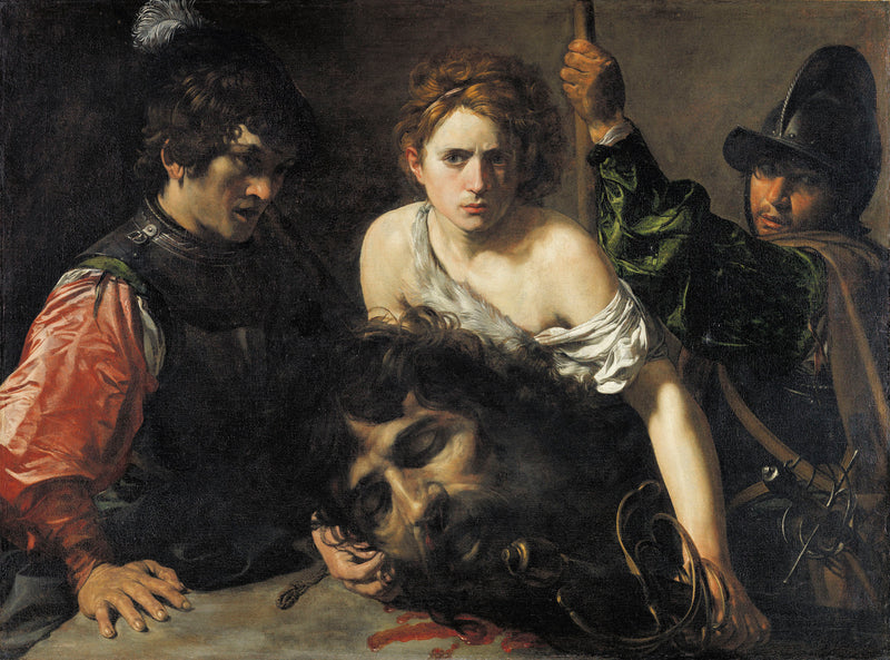 David tenant la tête de Goliath et deux soldats - Valentin de Boulogne