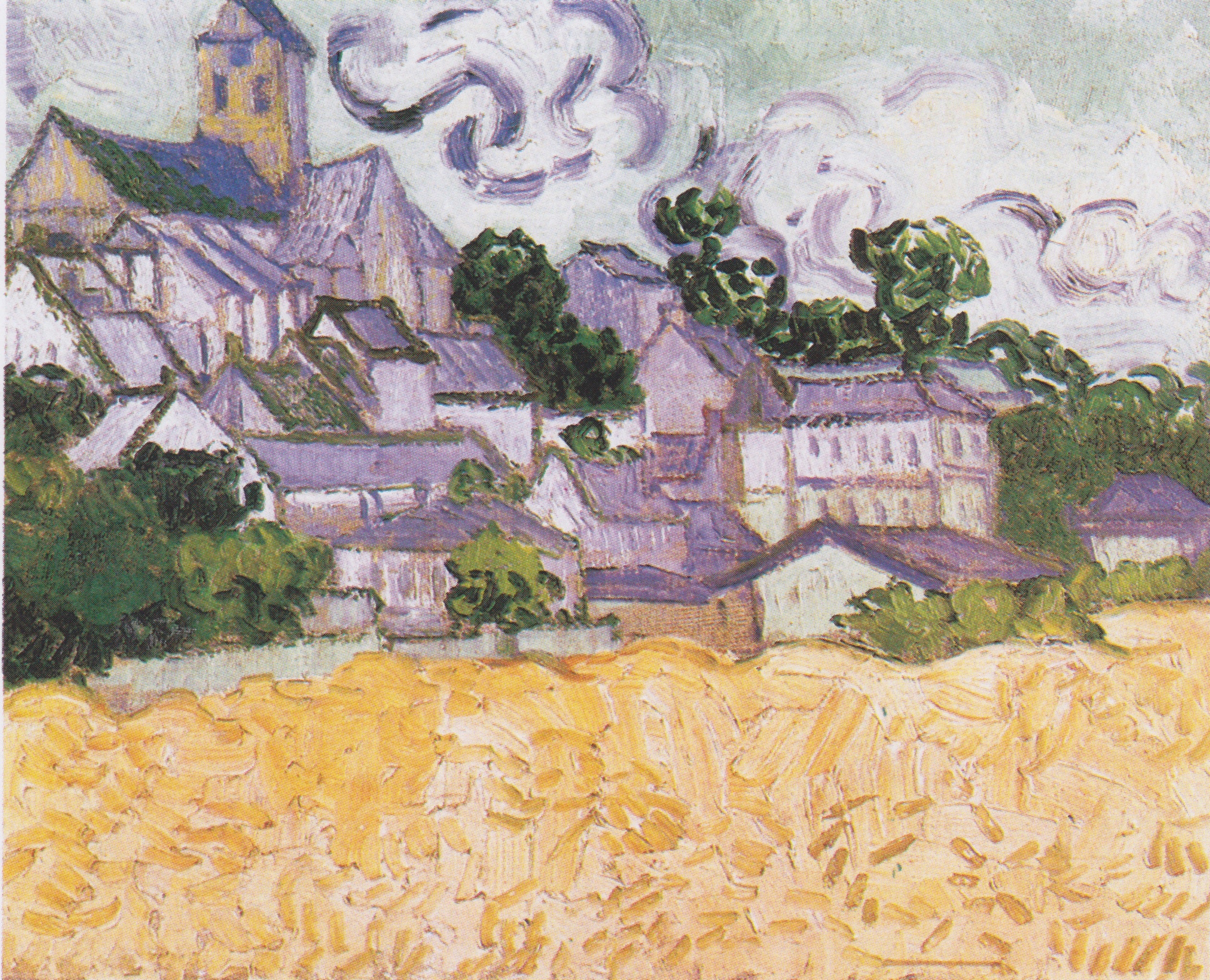 Reproduction du tableau « Vue sur Auvers avec champ de blé - Vincent van Gogh » par Alpha Reproduction en peinture à l’huile