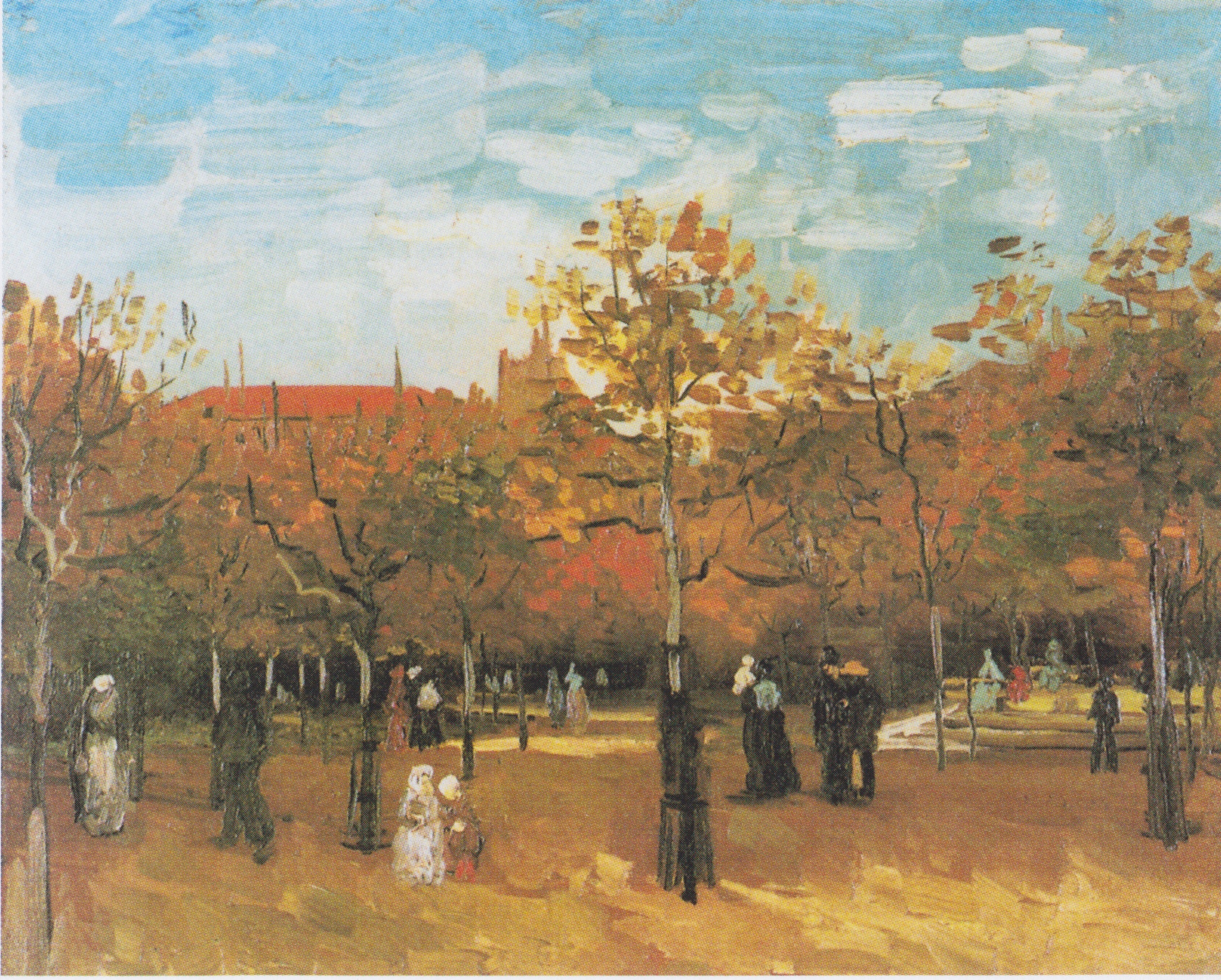 Reproduction du tableau « Des gens marchant dans un parc - Vincent van Gogh » par Alpha Reproduction en peinture à l’huile