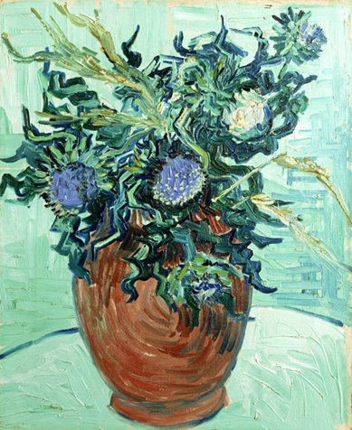 Reproduction du tableau « Vase avec fleurs et chardons - Vincent van Gogh » par Alpha Reproduction en peinture à l’huile