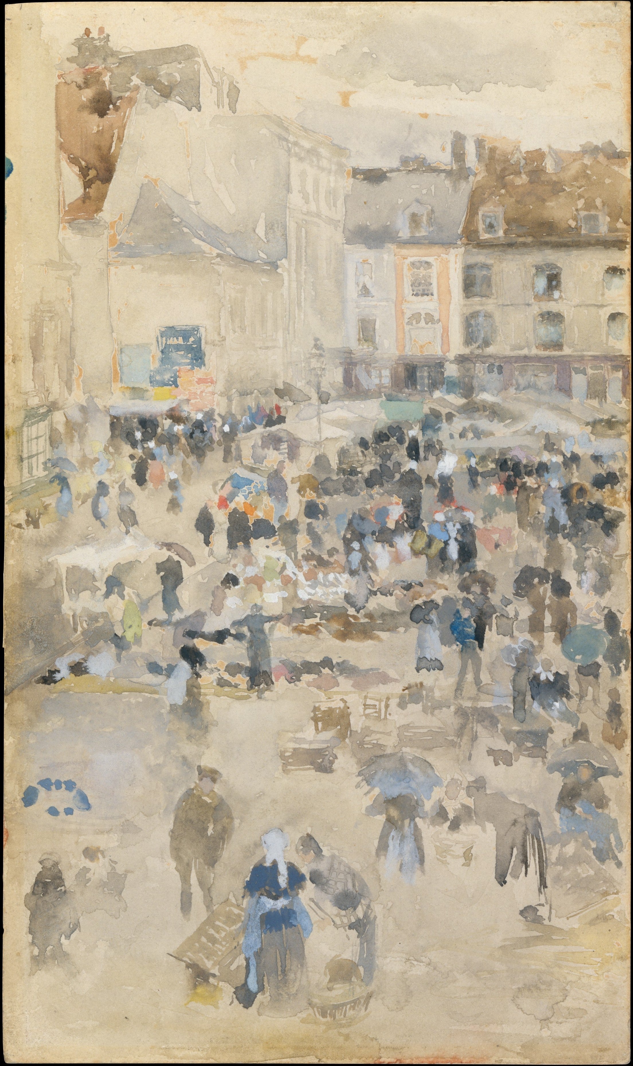 Reproduction du tableau « Variations en violet et gris — Place du Marché, Dieppe - James Abbott McNeill Whistler » par Alpha Reproduction en peinture à l’huile