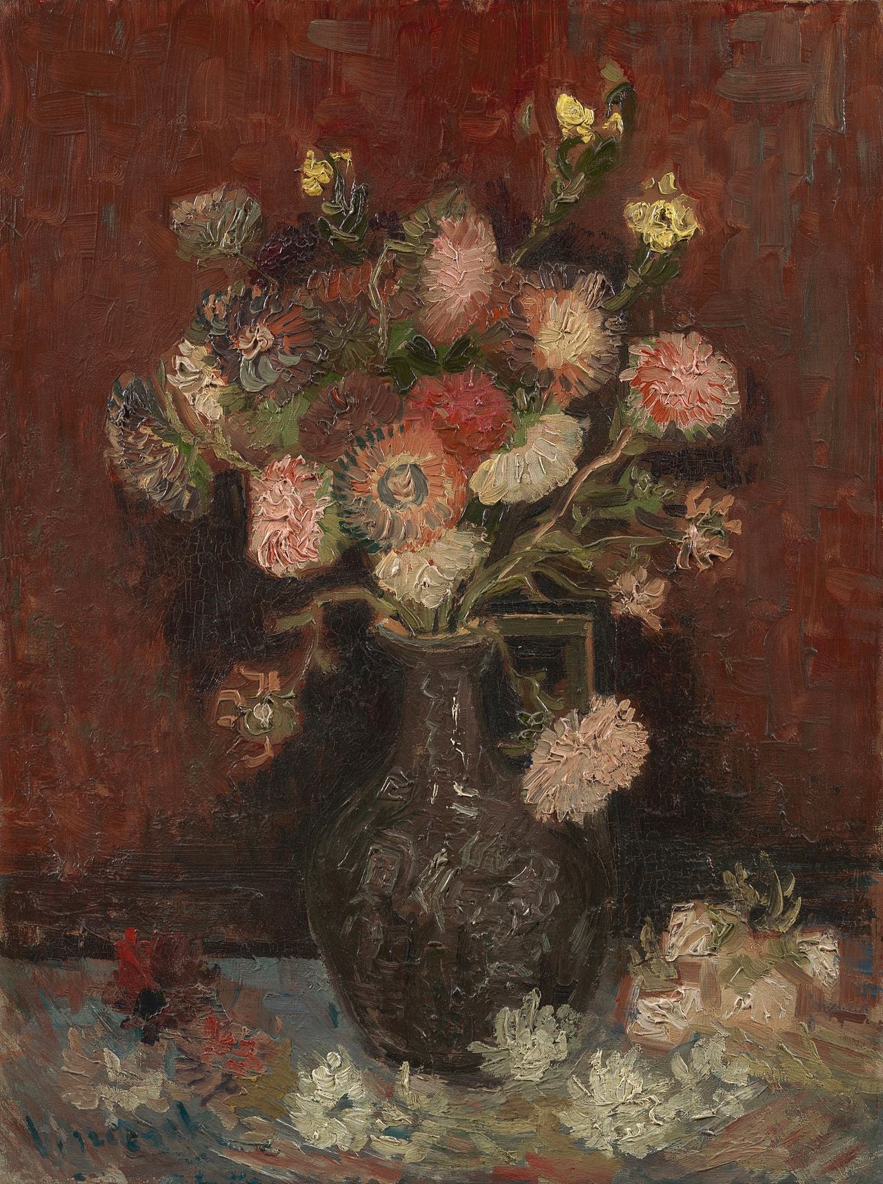 Reproduction du tableau « Vase avec asters chinois et glaïeuls - Vincent van Gogh » par Alpha Reproduction en peinture à l’huile