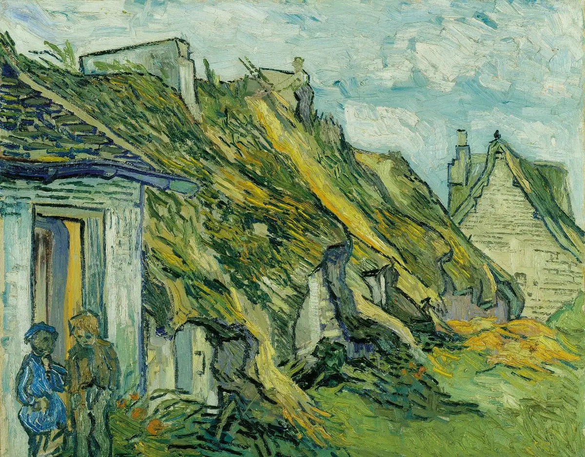 Reproduction du tableau « Gîtes au toit de chaume de grès à Chaponval - Vincent van Gogh » par Alpha Reproduction en peinture à l’huile