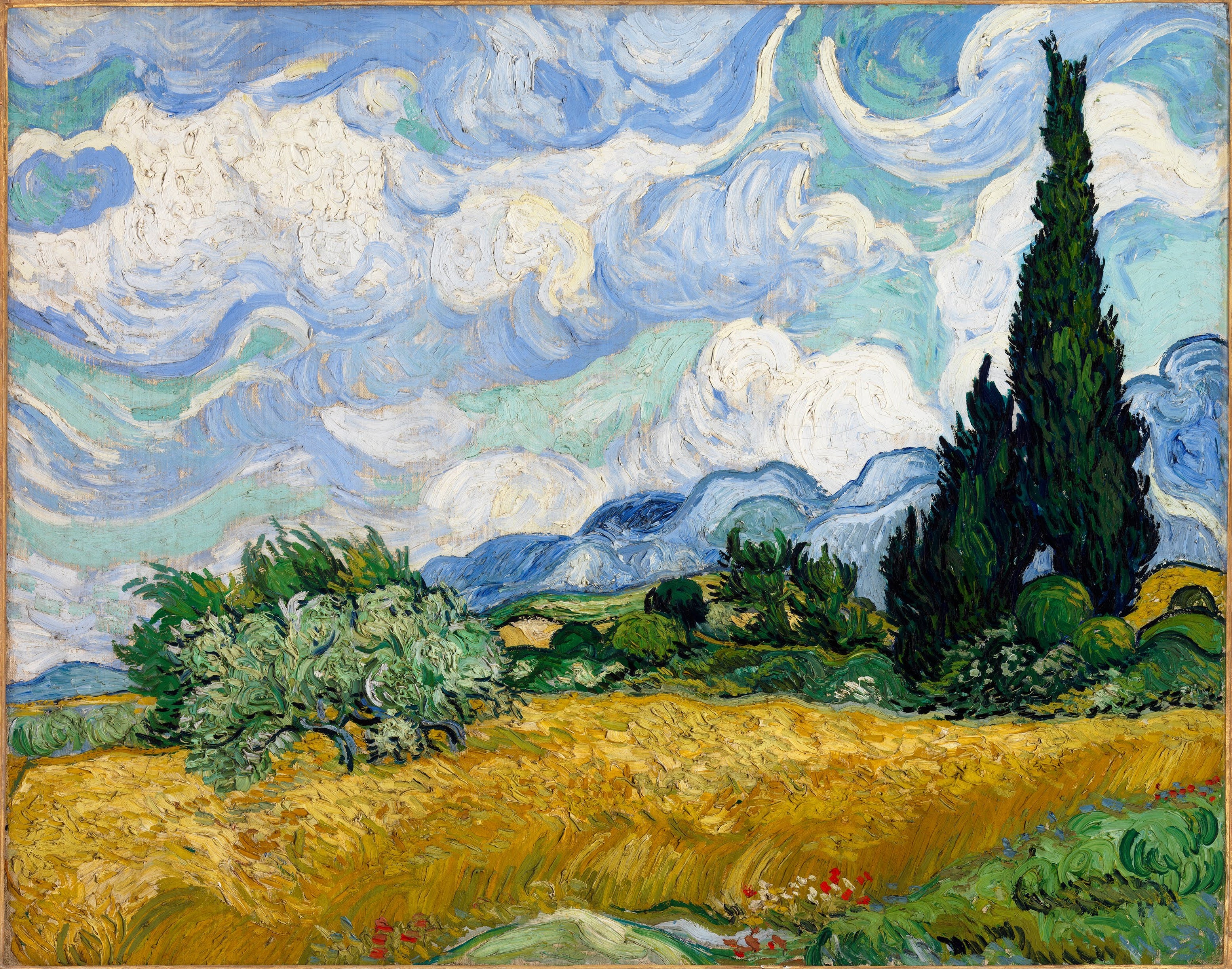 Reproduction du tableau « Cyprès aux blés d'or - Vincent van Gogh » par Alpha Reproduction en peinture à l’huile