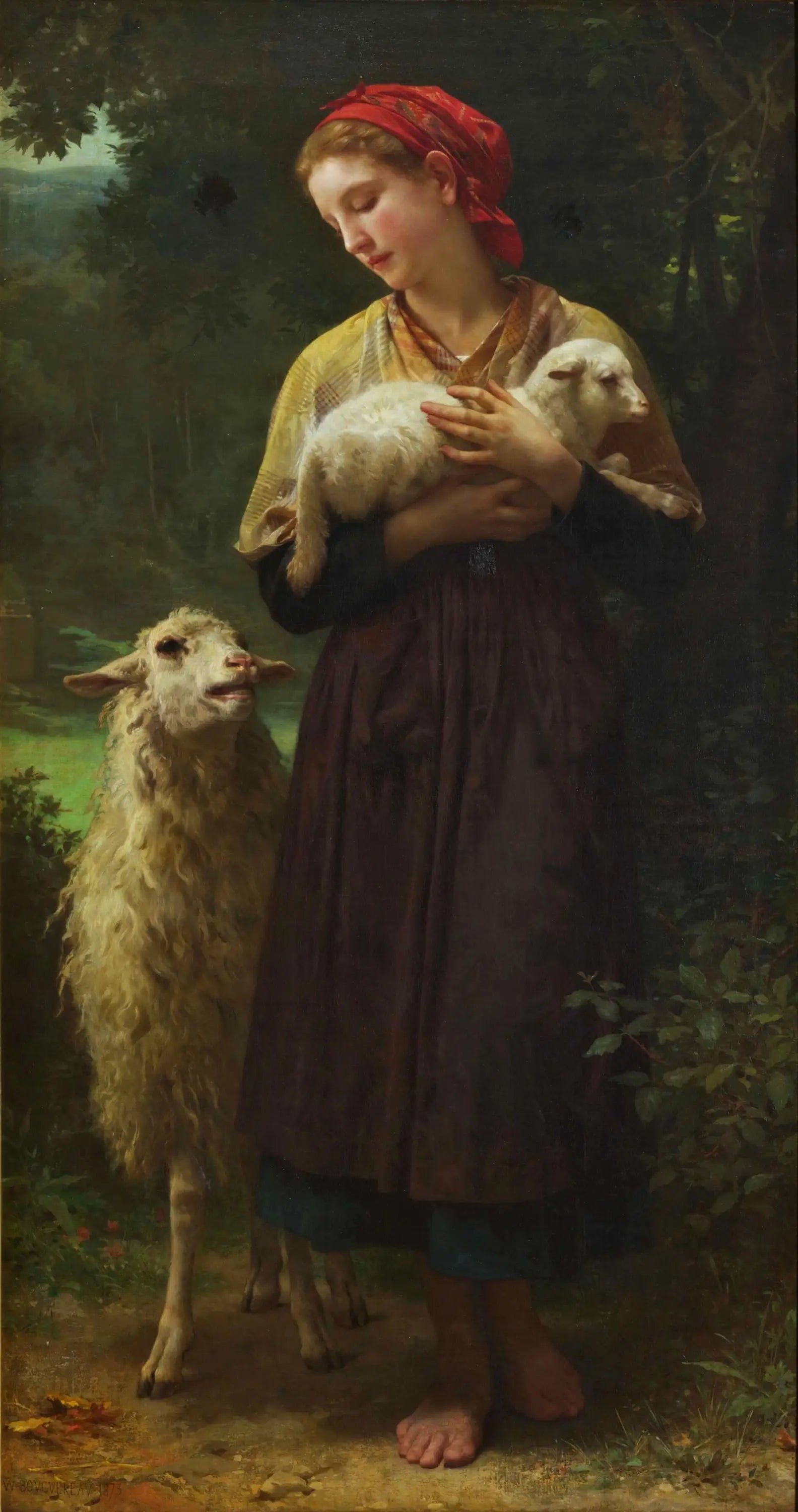Reproduction du tableau « L'agneau nouveau-né - Bouguereau » par Alpha Reproduction en peinture à l’huile