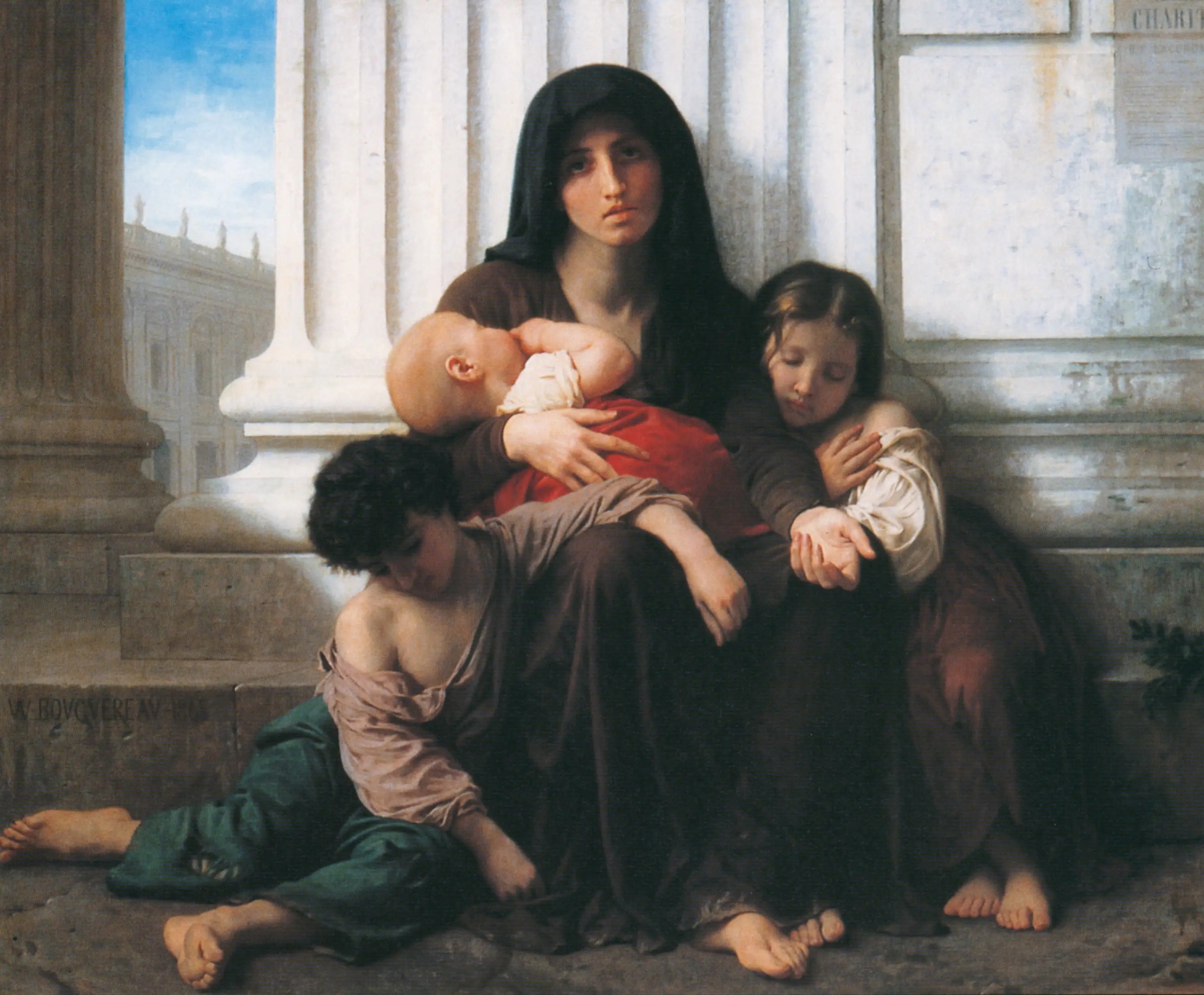 Reproduction du tableau « La famille indigente (réduction) - Bouguereau » par Alpha Reproduction en peinture à l’huile