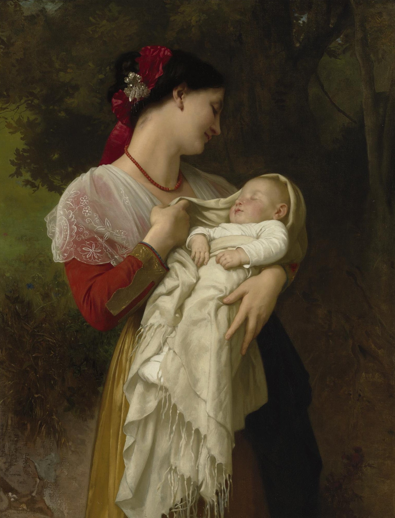 Reproduction du tableau « Admiration maternelle - Bouguereau » par Alpha Reproduction en peinture à l’huile