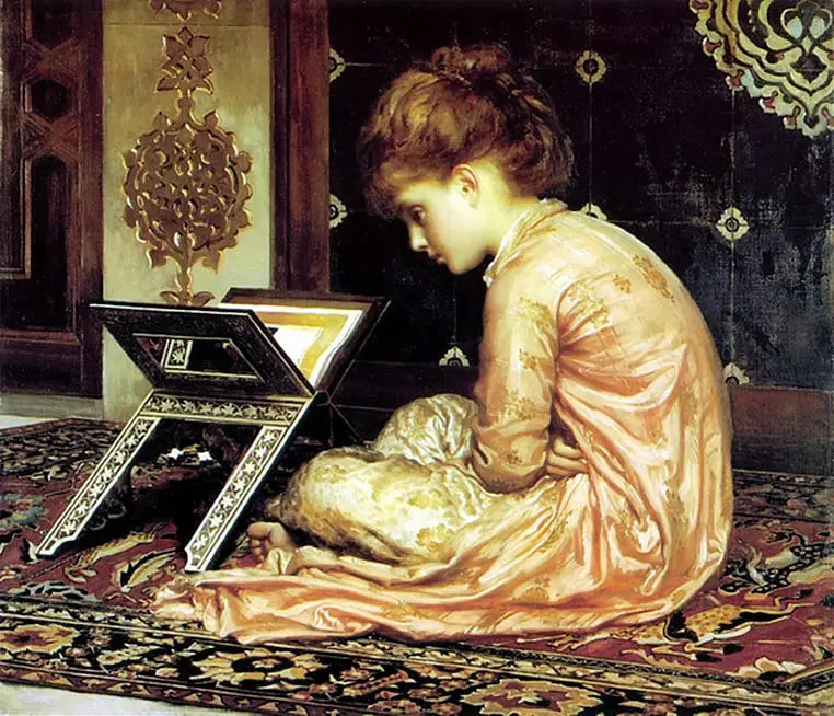 À un pupitre de lecture - Frederic Leighton image 1 reproduction de peinture à l’huile