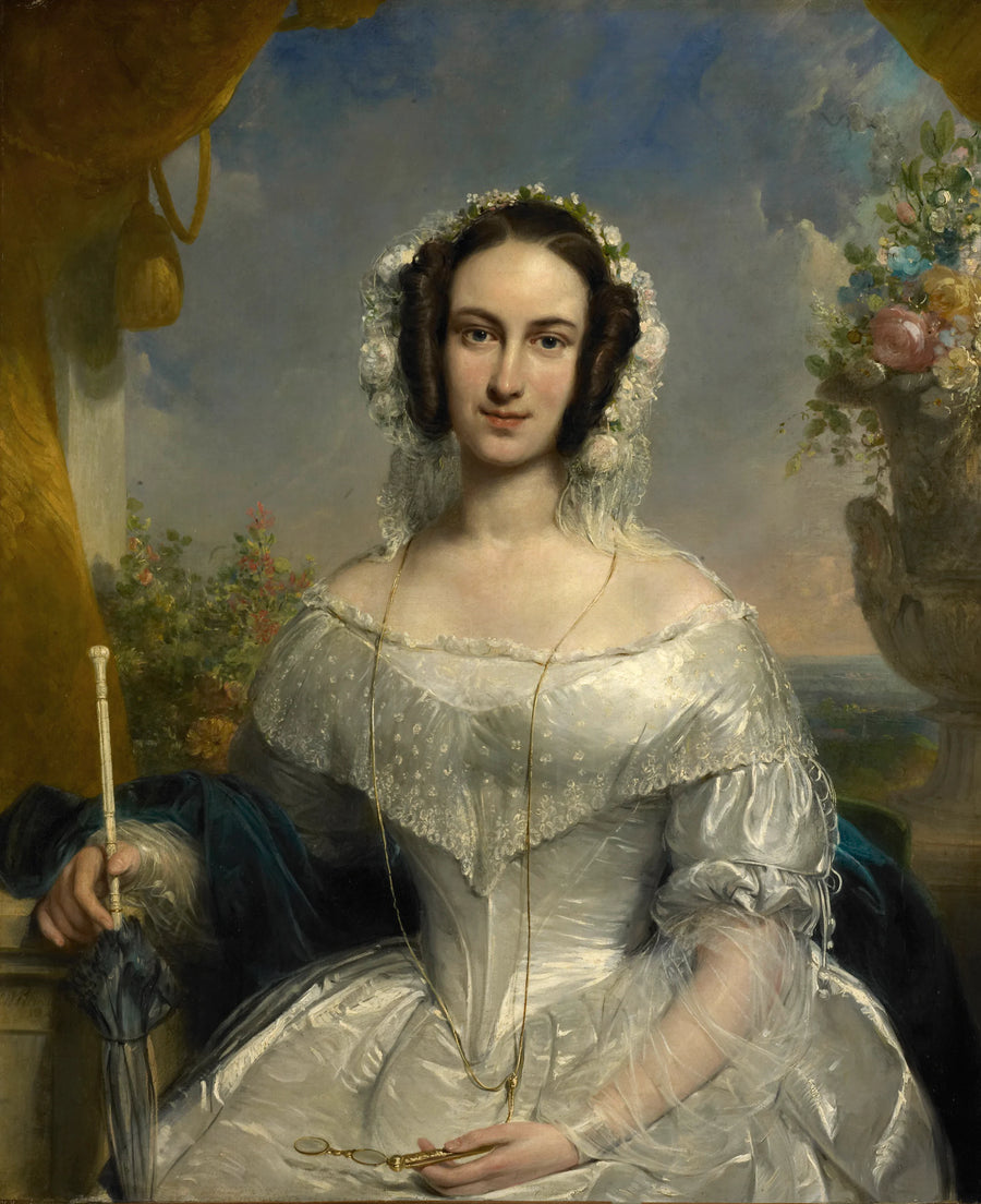 Agatha Petronella Hartsen (1814-78). Dans les toilettes nuptiales à l'occasion de son mariage avec Jan van der Hoop le 17 mars 1841 - Jan Willem Pieneman