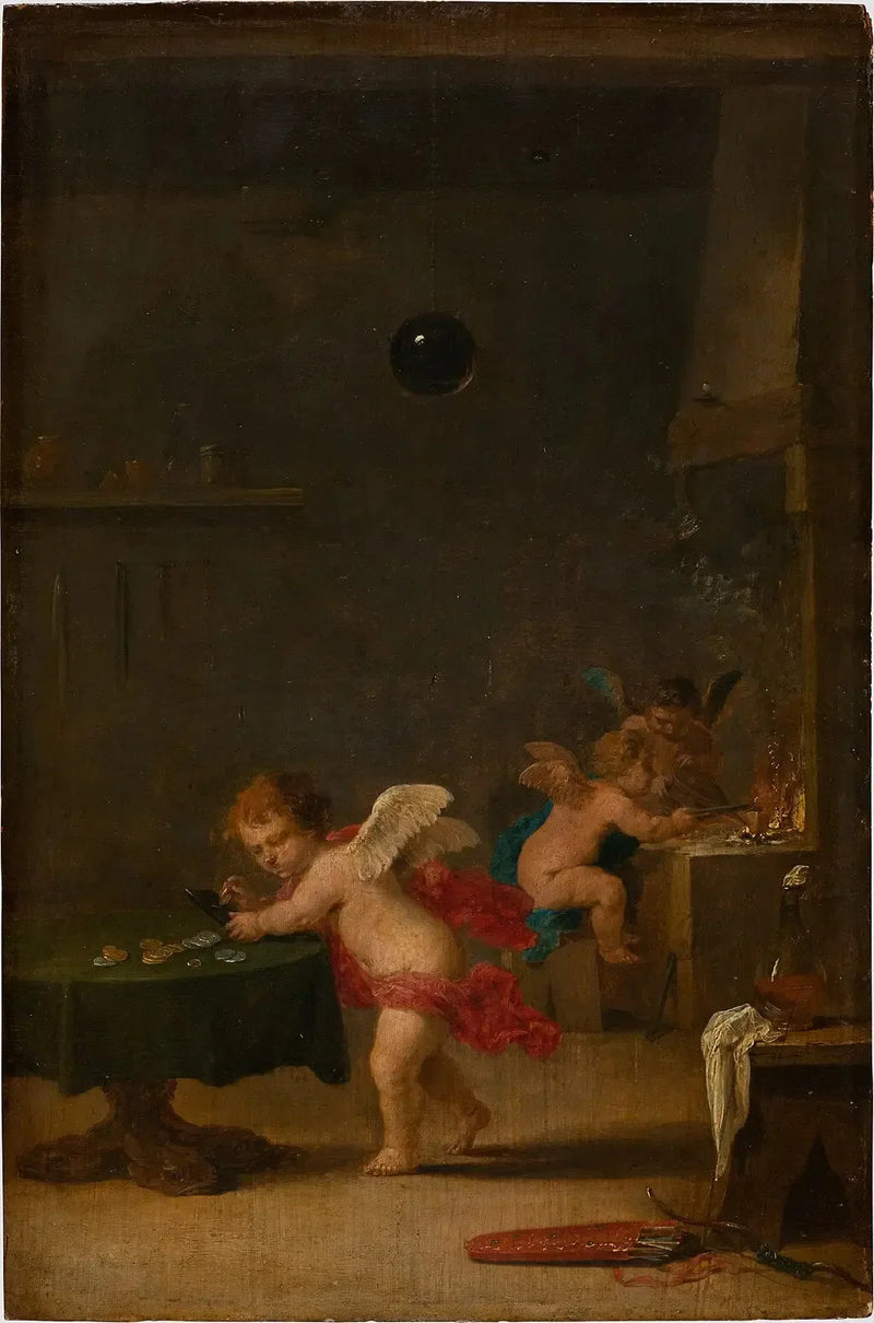 Amoretti dans l'atelier d'un alchimiste - David Teniers le Jeune