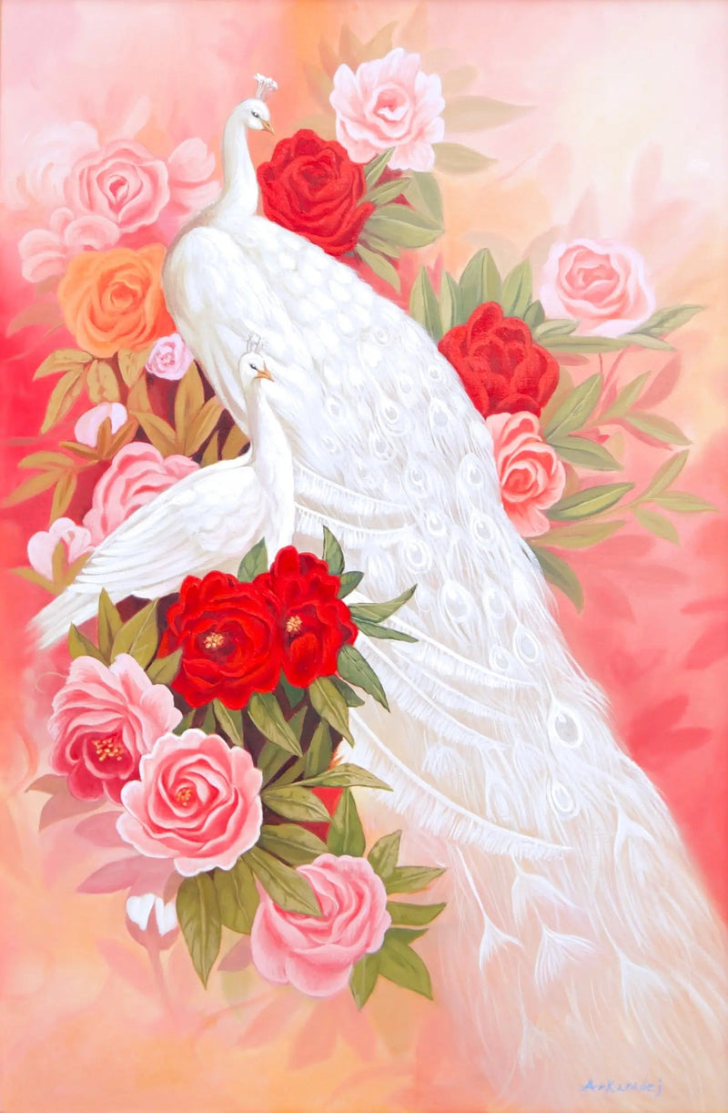 Amour et Paon Blanc | 60 x 90 cm