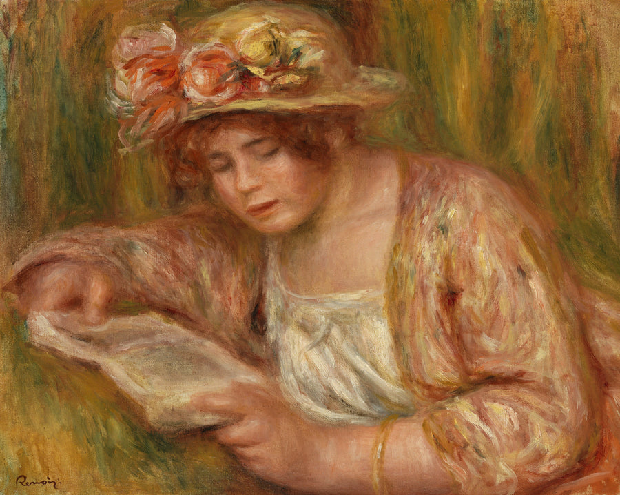 Andrée en chapeau, lisant de Renoir, vers 1918, Barnes Foundation BF932 – reproduction peinture à l’huile sur toile