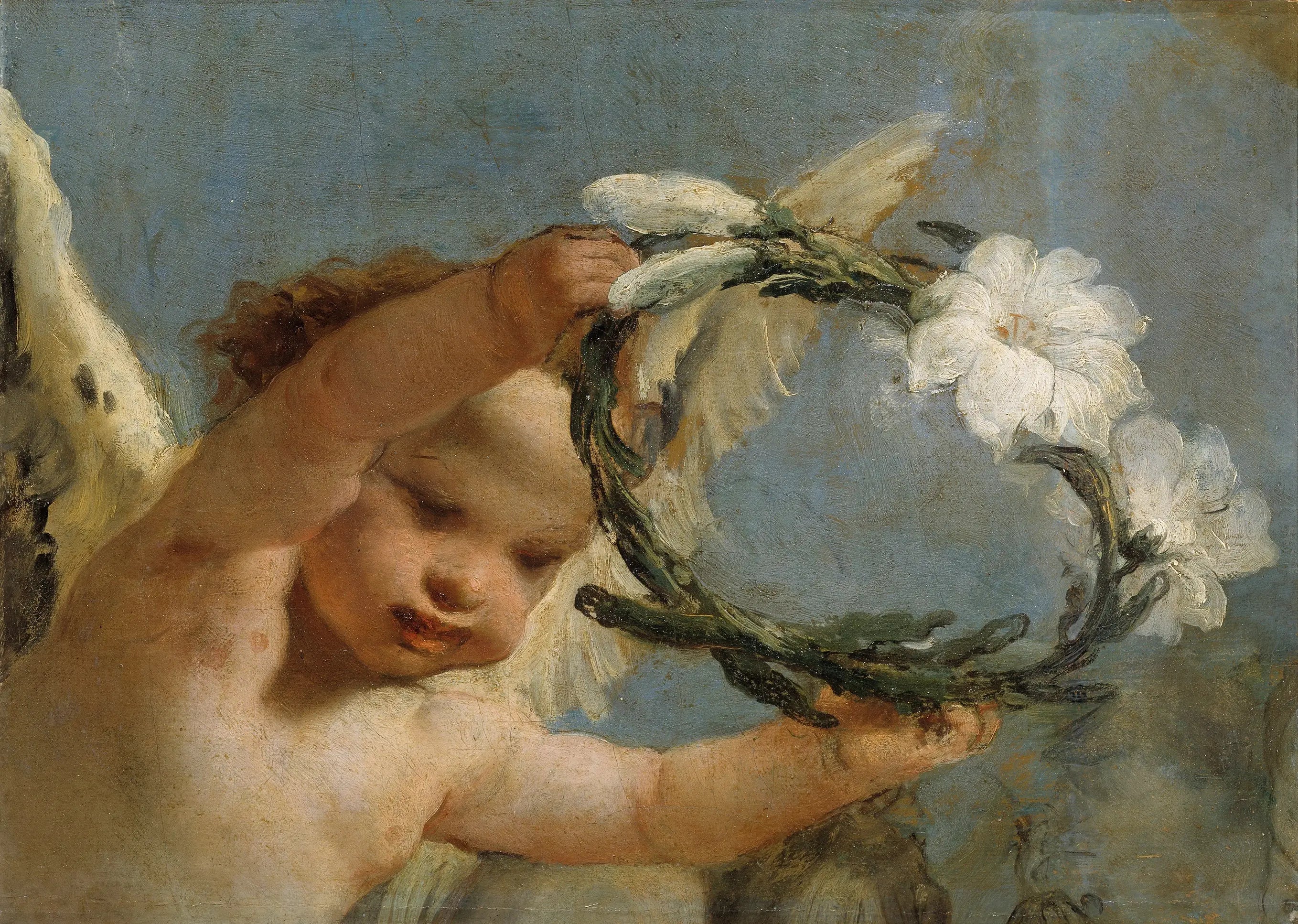 Ange avec une couronne de lys - Giovanni Battista Tiepolo image 1 tableau peint à l’huile sur toile