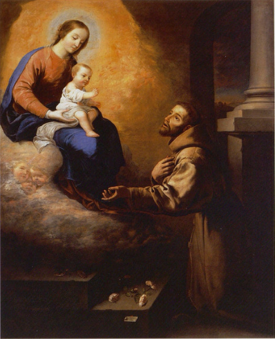 Apparition de la Vierge et de l'Enfant Jésus à saint François à la Portioncule - Francisco de Zurbarán