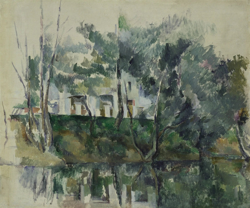 Arbres et maisons au bord de l'eau - Paul Cézanne