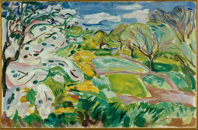 Arbres fruitiers en fleur dans le vent - Edvard Munch