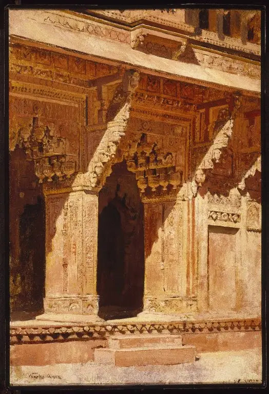 Arches en grès rouge curieusement travaillées, Fort Agra, Inde - Edwin Lord Weeks