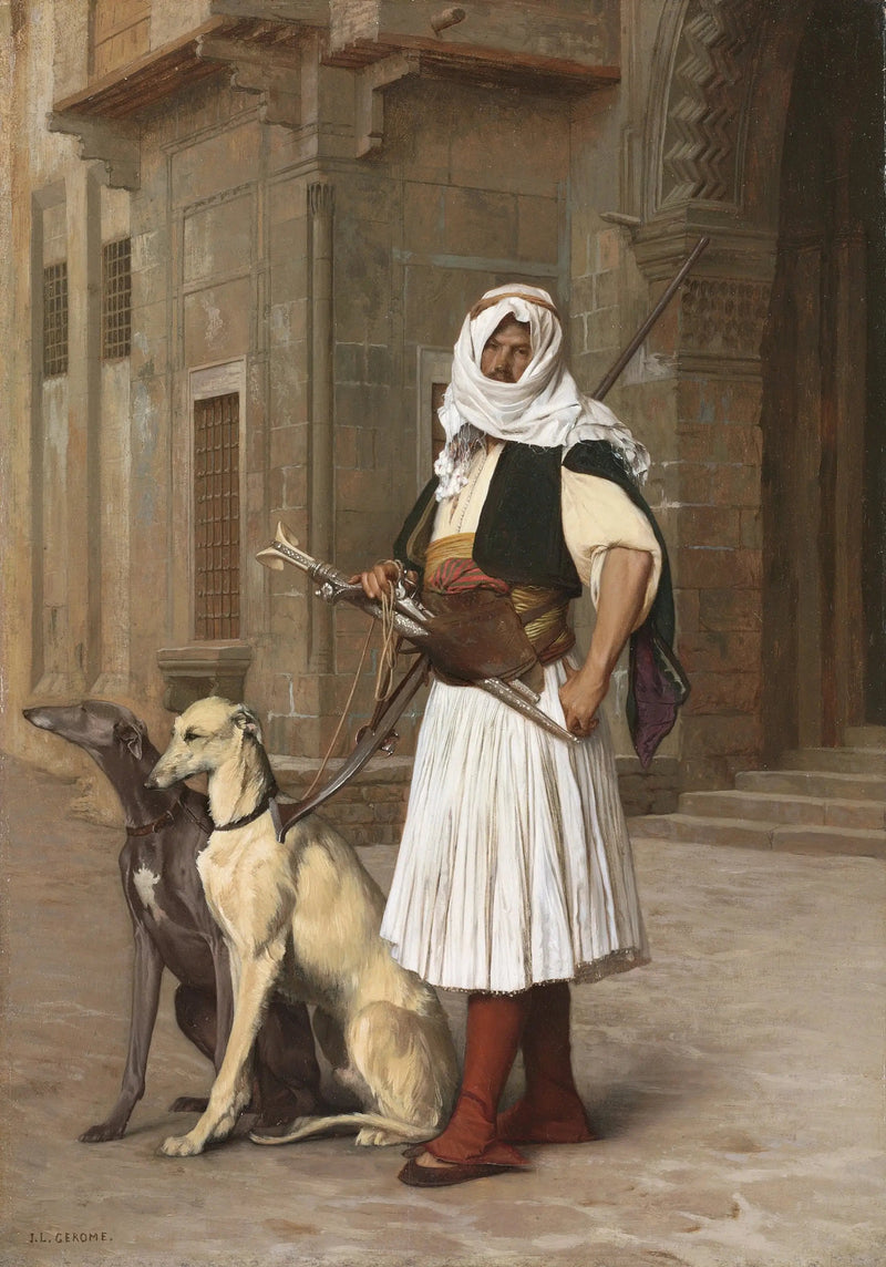 Arnaute avec deux chiens whippets - Jean-Léon Gérôme