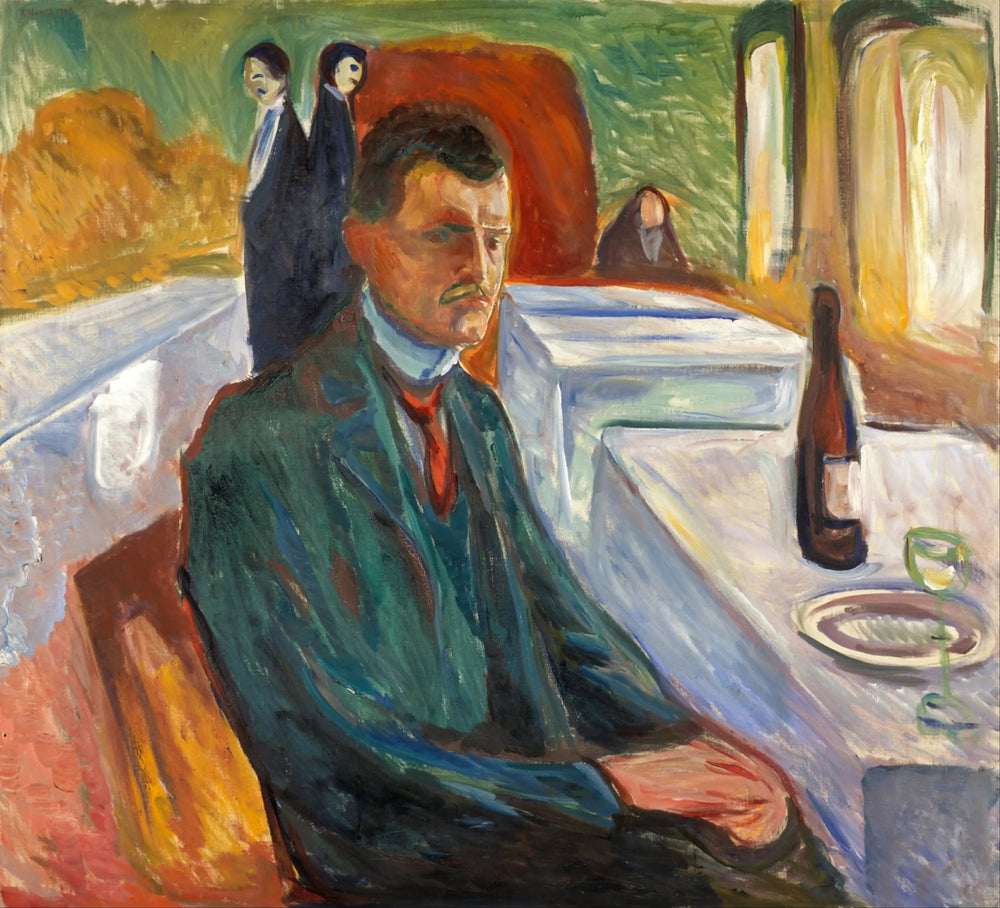 Autoportrait à la bouteille de vin - Edvard Munch image 1 copie peinte à la main à l’huile
