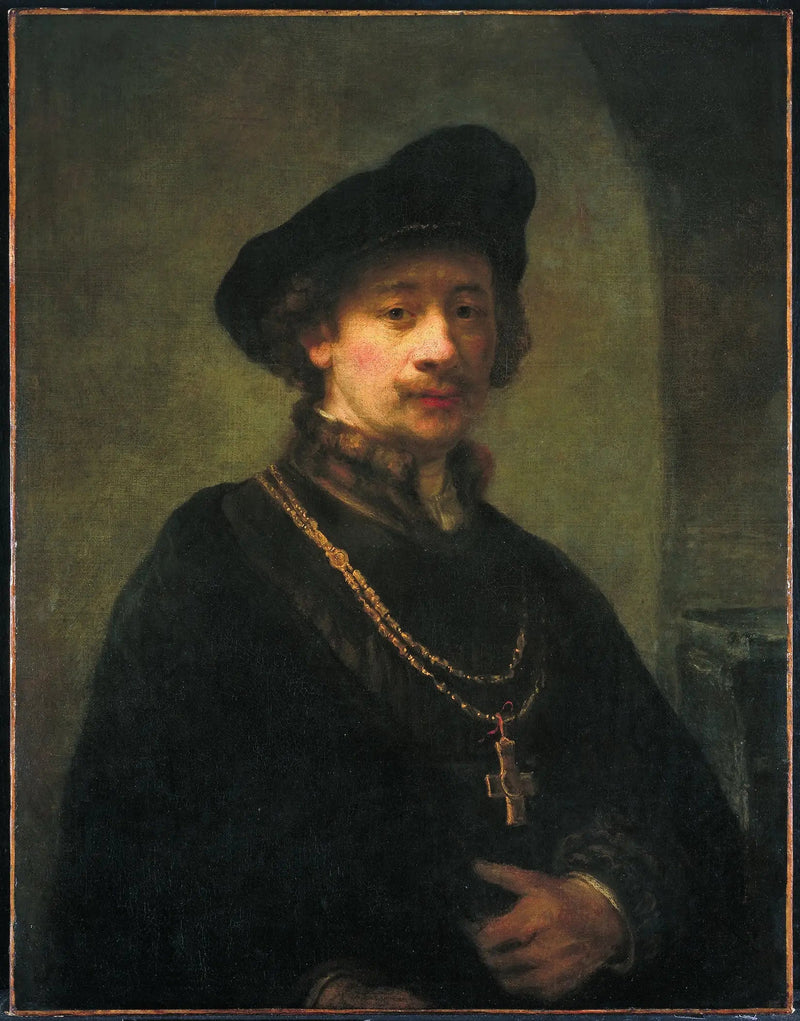 Autoportrait au béret, à la chaîne d'or et à la crosse - Rembrandt