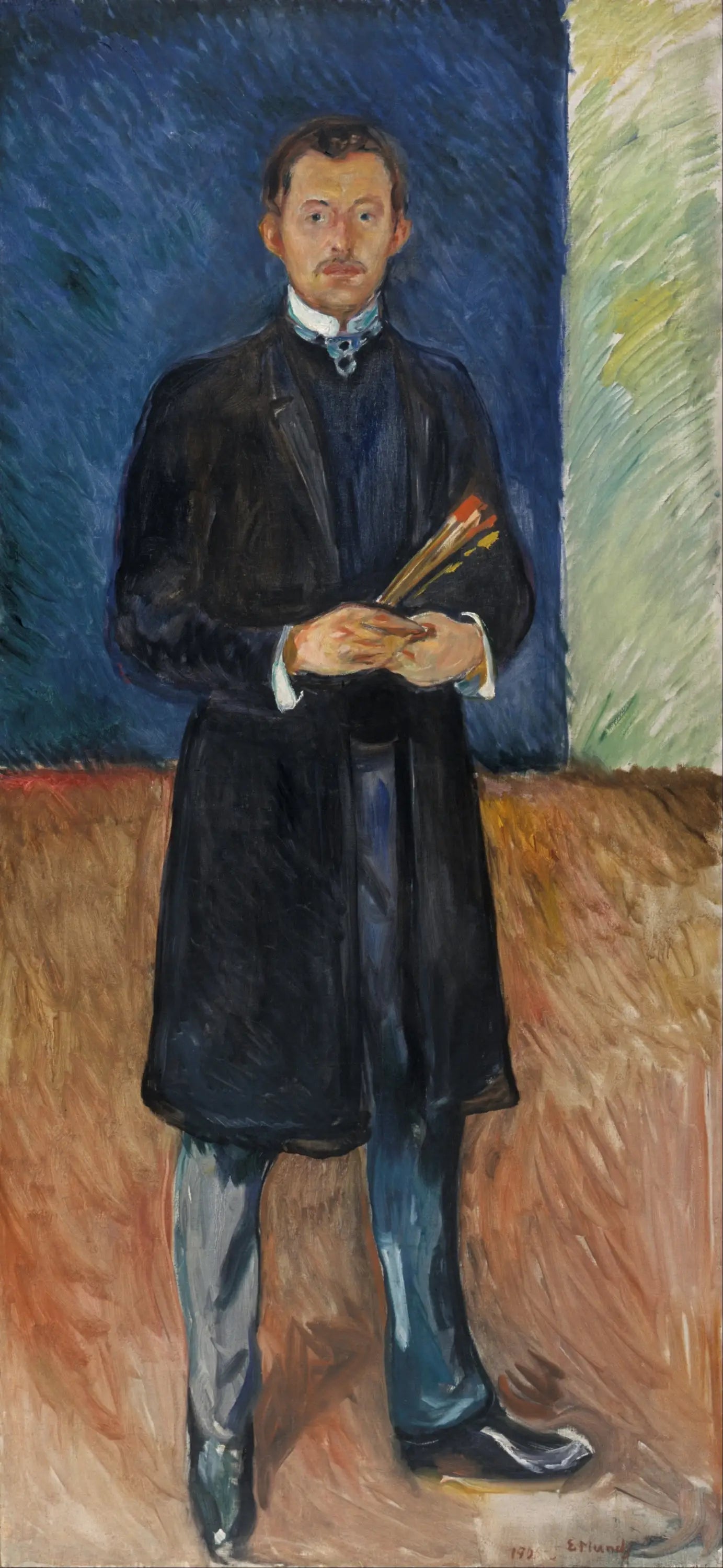 Reproduction du tableau « Autoportrait aux pinceaux - Edvard Munch » par Alpha Reproduction en peinture à l’huile