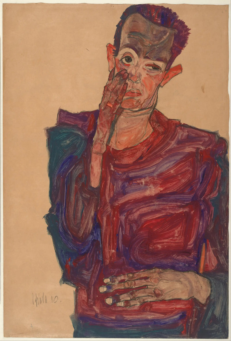 Autoportrait avec la paupière baissée - Egon Schiele