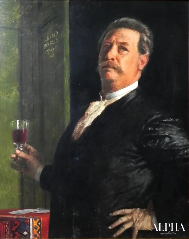 Autoportrait avec le verre à vin - Arnold Böcklin - Reproductions de tableaux et peintures haut de gamme