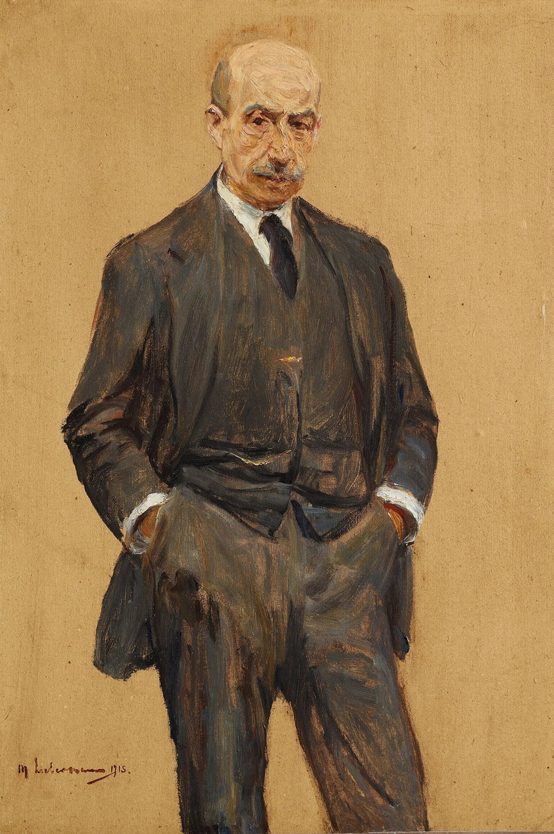 Autoportrait, debout de trois quarts, les deux mains dans les poches de pantalon (Selbstbildnis, stehend in Dreiviertelfigur, beide Hände in den Hosentaschen) - Max Liebermann
