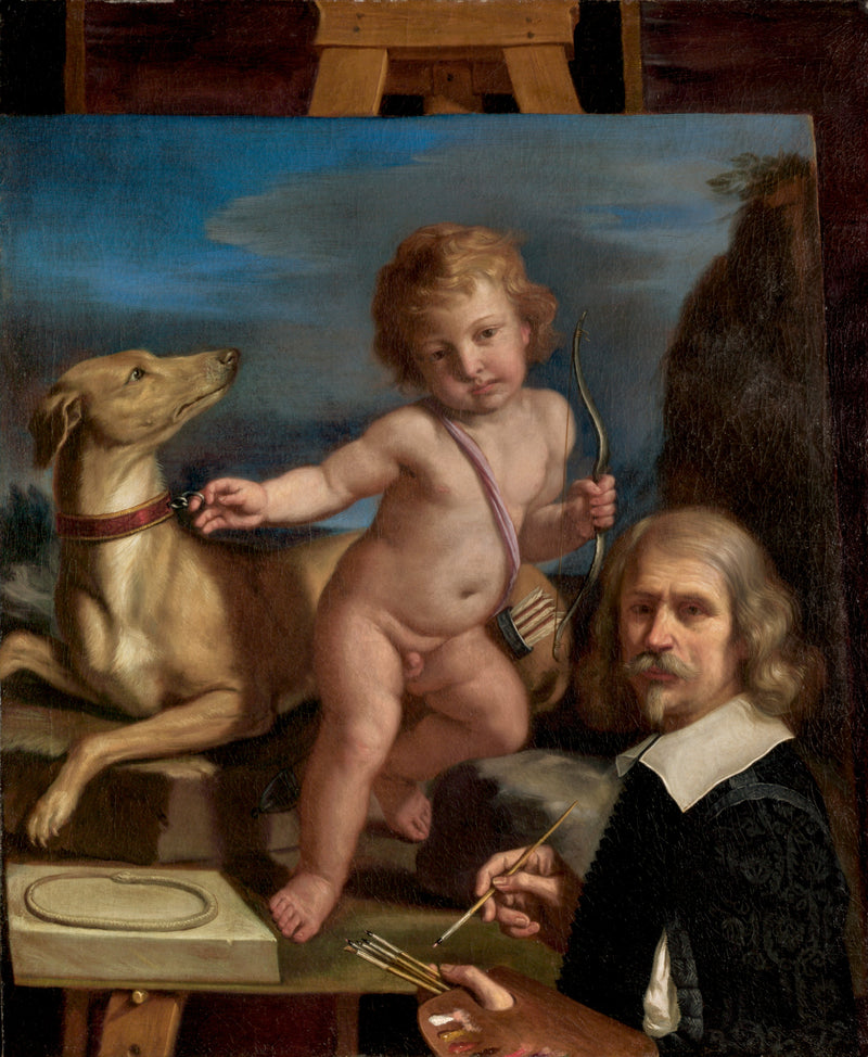 Autoportrait devant un tableau représentant « Amor Fedele » - Guercino