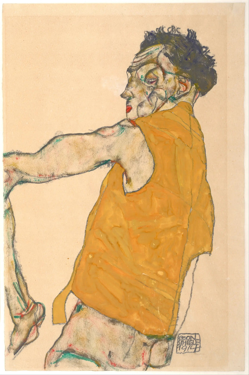 Autoportrait en gilet jaune - Egon Schiele