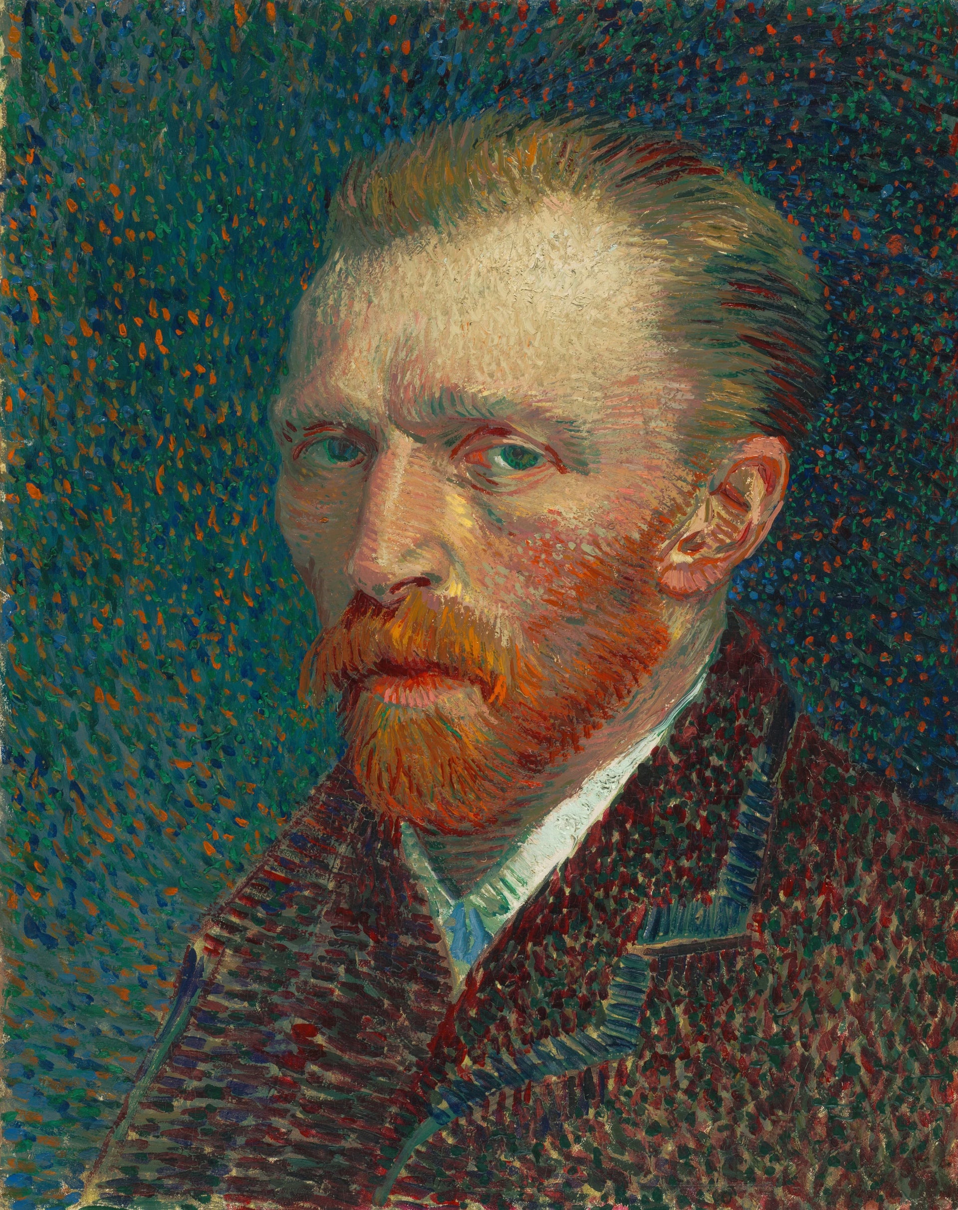 Autoportrait, F345 — Vincent van Gogh devant un fond bleu-vert pointillé, Art Institute of Chicago