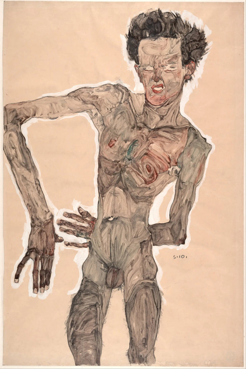 Autoportrait nu à la grimace - Egon Schiele