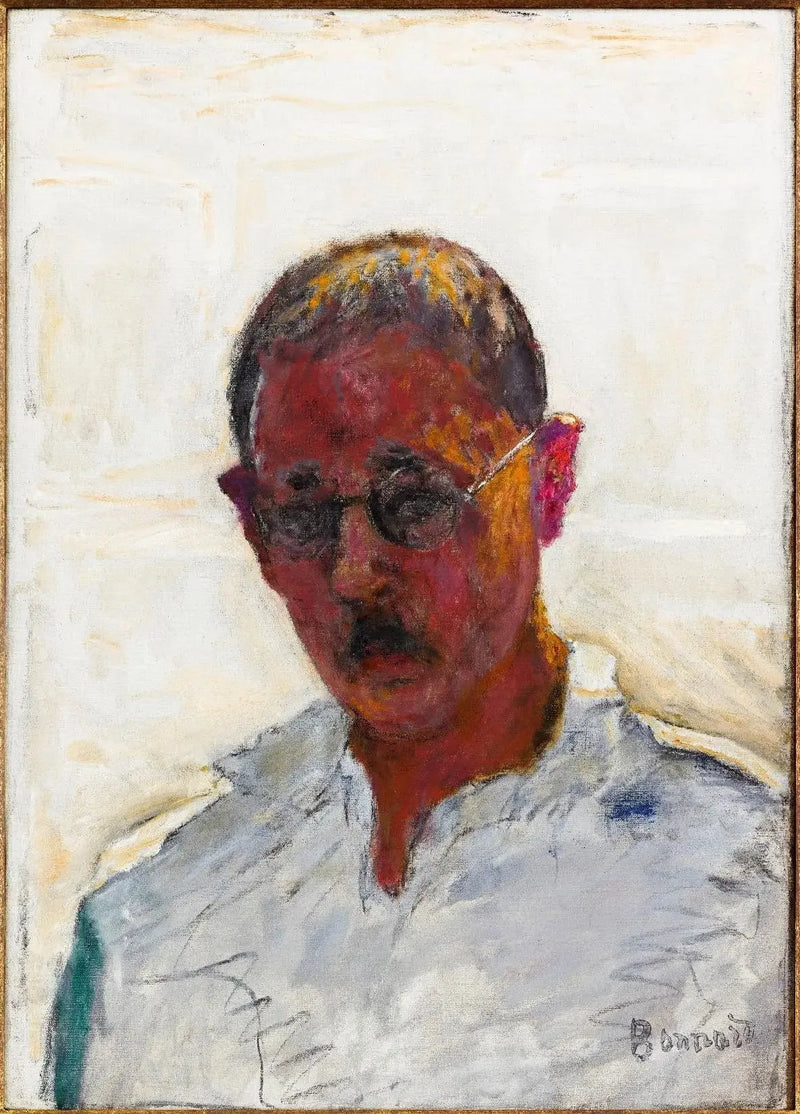 Autoportrait sur fond blanc, chemise col ouvert - Pierre Bonnard
