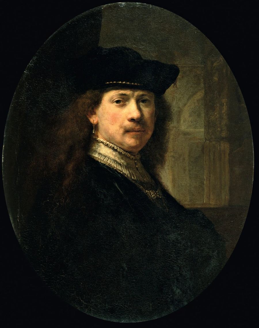 Autoportrait à la toque sur fond d’architecture – Rembrandt, vers 1634–1640