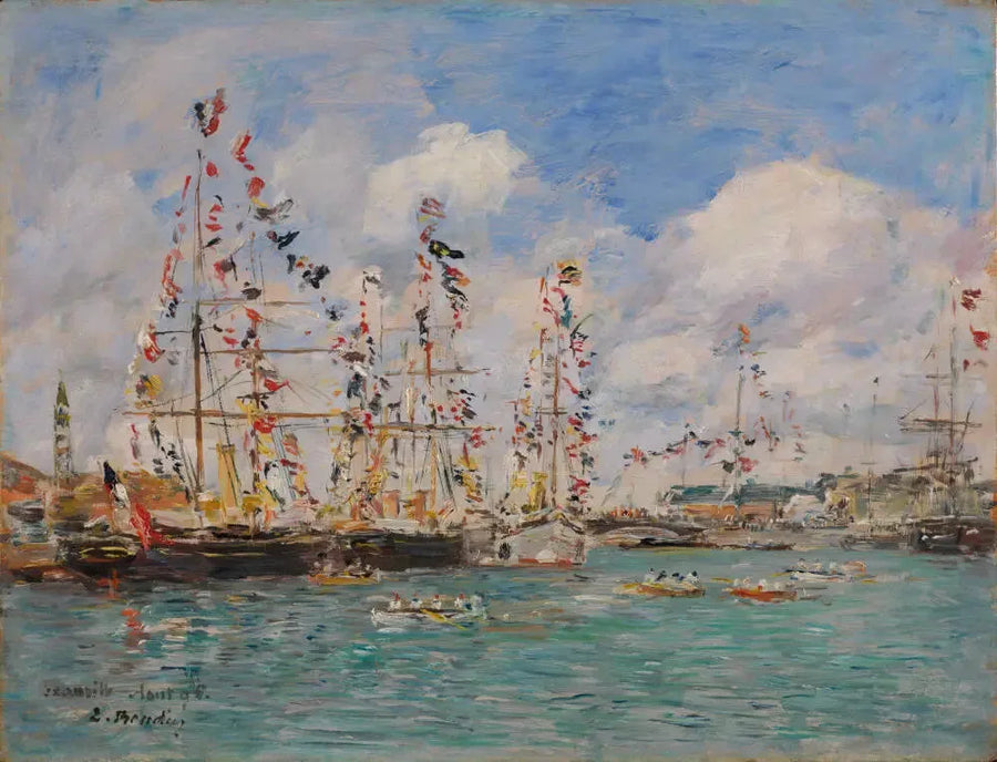 Bateaux décorés de drapeaux dans le port de Deauville - Eugène Boudin