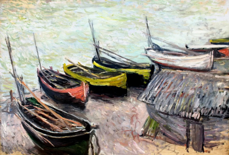 Bateaux sur la plage à Étretat - Claude Monet